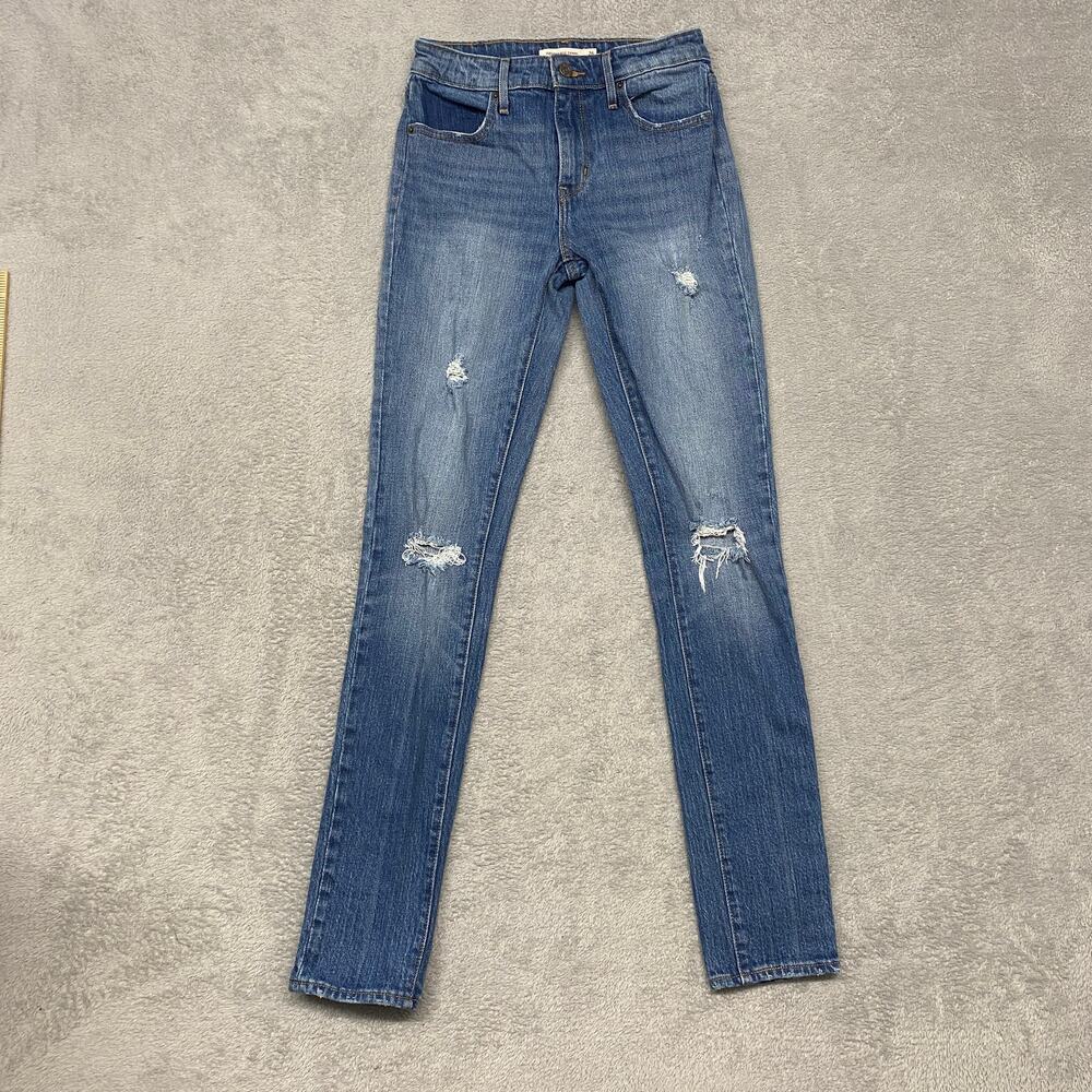 Levis Jeans Womens 26 High Rise Skinny Ripped Distressed 31 Inseam Blue Denim